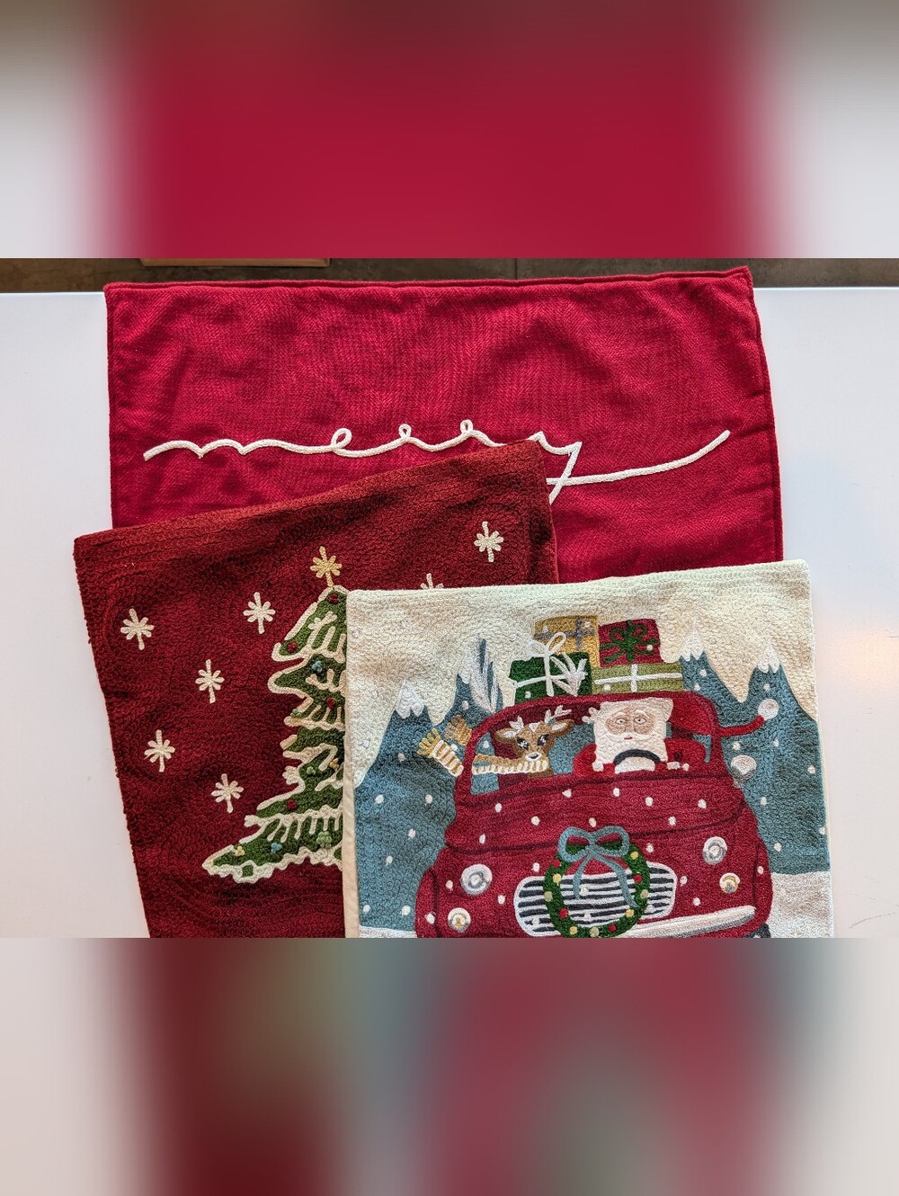 Pottery Barn Crewel Embroidered Christmas Pillows LOT OF 3🌲Covers Only 🌲 EUC